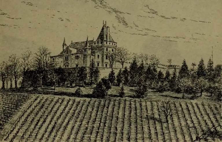 Le château de Pressac, gravure de l'ouvrage Bordeaux et ses vins (1922)